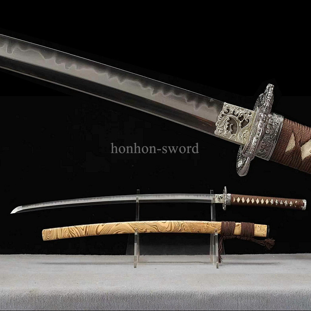 Katana à lame bleue en acier à haute teneur en carbone 1095, épée de samouraï japonais, épée complète noire 