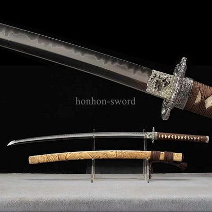 Katana à lame bleue en acier à haute teneur en carbone 1095, épée de samouraï japonais, épée complète noire 