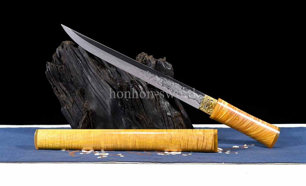 1095 Kohlenstoffstahl Katana Blaue Klinge Japanisches Samurai-Schwert Full Tang Schwarz 