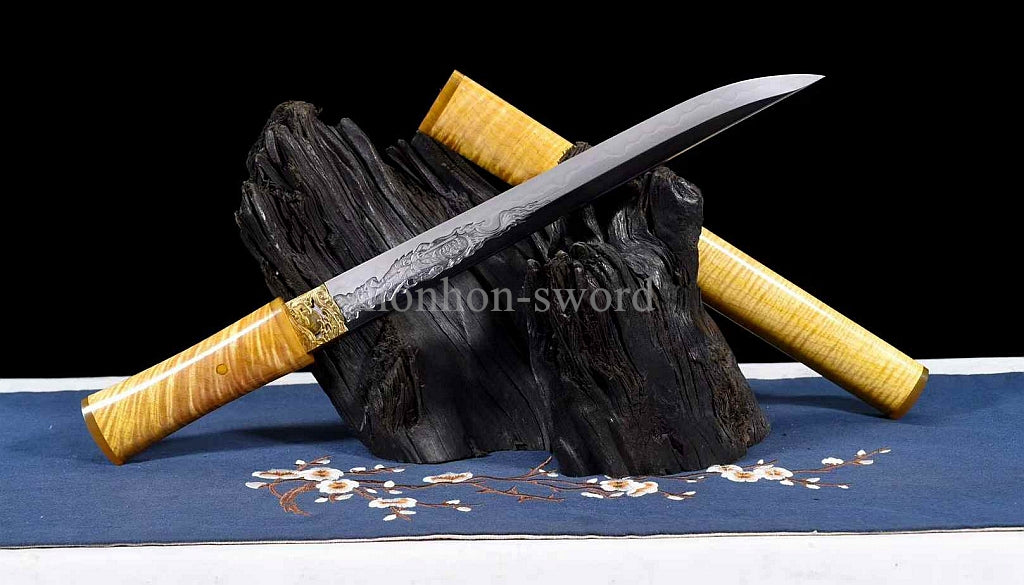 1095 Kohlenstoffstahl Katana Blaue Klinge Japanisches Samurai-Schwert Full Tang Schwarz 