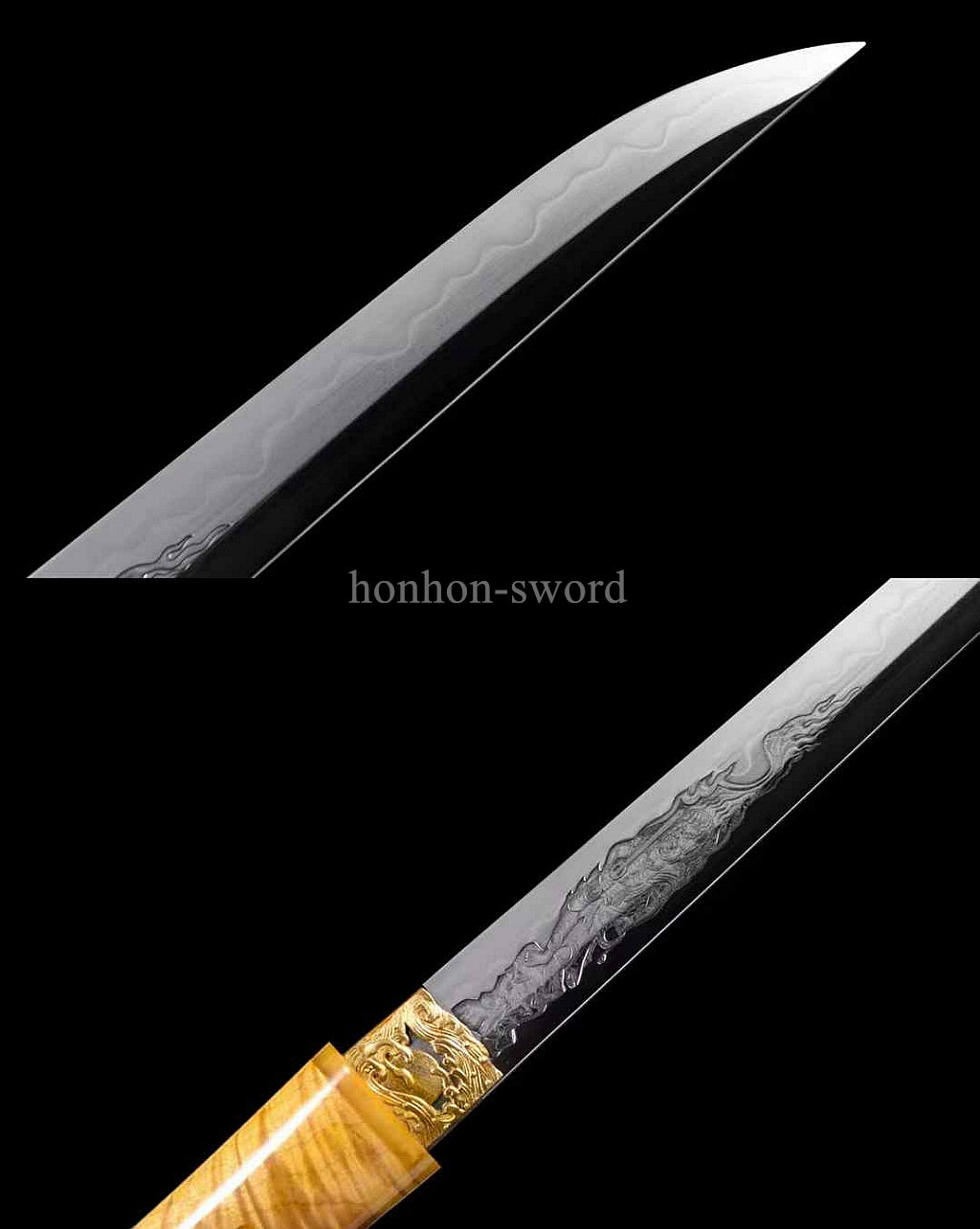 1095 Kohlenstoffstahl Katana Blaue Klinge Japanisches Samurai-Schwert Full Tang Schwarz 