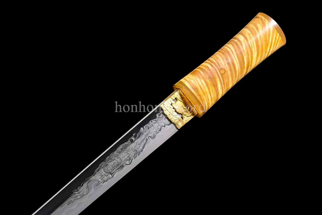 1095 Kohlenstoffstahl Katana Blaue Klinge Japanisches Samurai-Schwert Full Tang Schwarz 