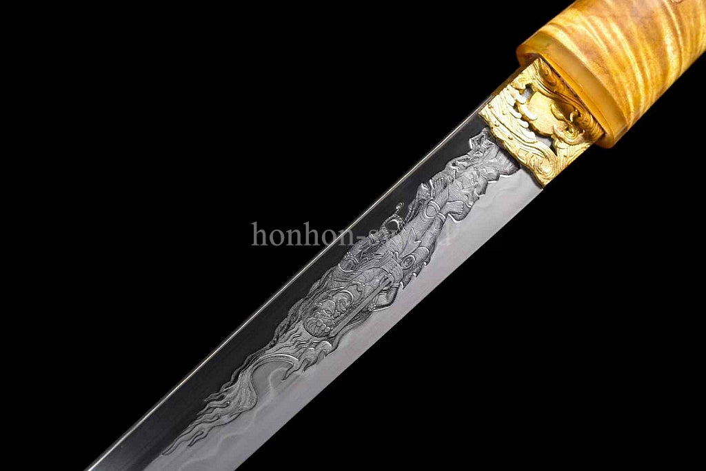 1095 Kohlenstoffstahl Katana Blaue Klinge Japanisches Samurai-Schwert Full Tang Schwarz 