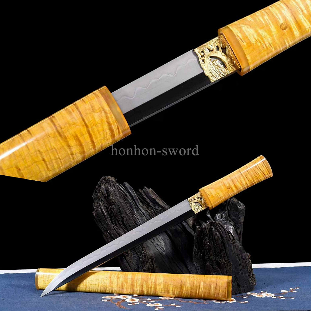 1095 Kohlenstoffstahl Katana Blaue Klinge Japanisches Samurai-Schwert Full Tang Schwarz 