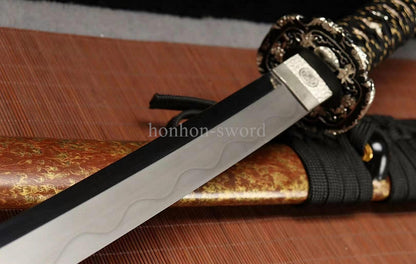 Katana à lame bleue en acier à haute teneur en carbone 1095, épée de samouraï japonais, épée complète noire 