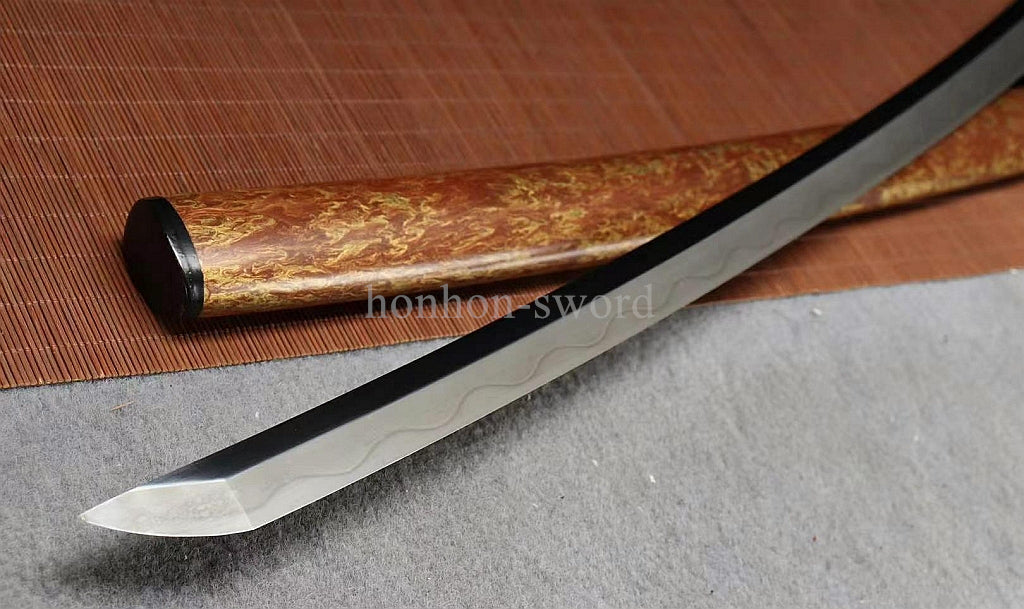 Katana à lame bleue en acier à haute teneur en carbone 1095, épée de samouraï japonais, épée complète noire 