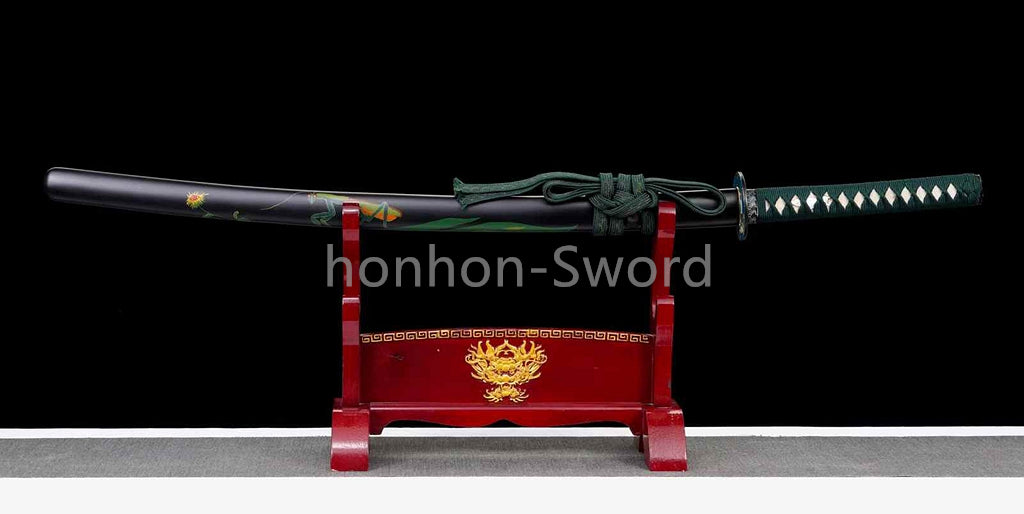 Katana à lame bleue en acier à haute teneur en carbone 1095, épée de samouraï japonais, épée complète noire 
