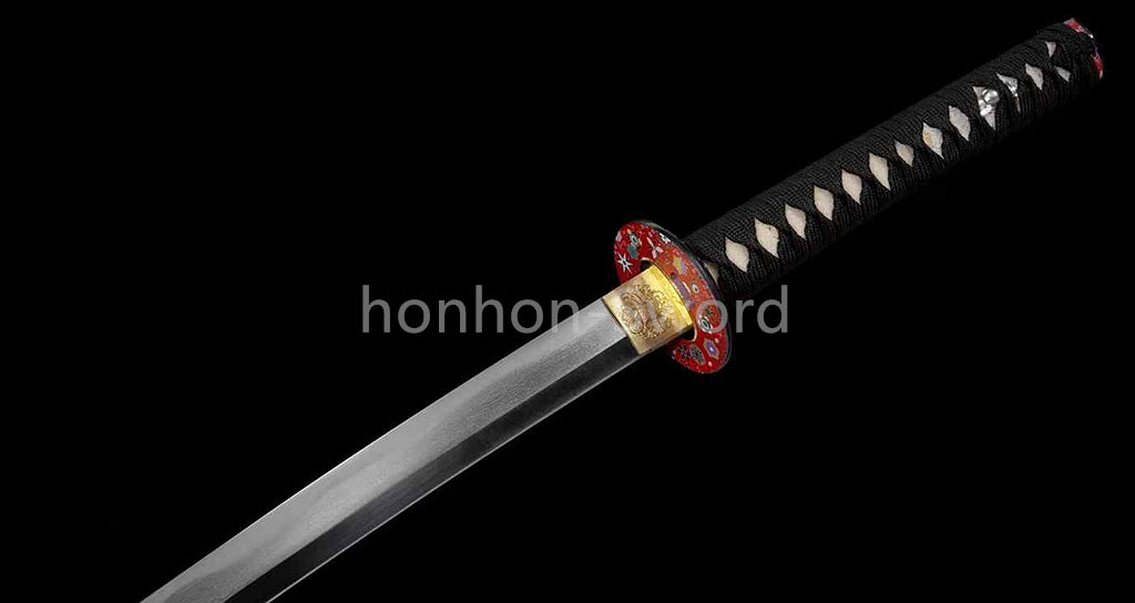 1095 Kohlenstoffstahl Katana Blaue Klinge Japanisches Samurai-Schwert Full Tang Schwarz 
