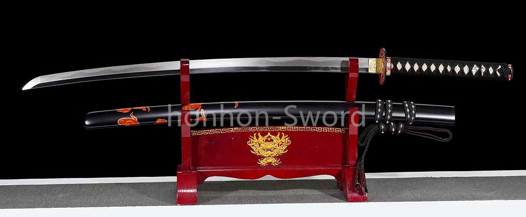 1095 Kohlenstoffstahl Katana Blaue Klinge Japanisches Samurai-Schwert Full Tang Schwarz 