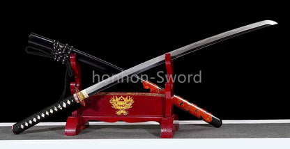 1095 Kohlenstoffstahl Katana Blaue Klinge Japanisches Samurai-Schwert Full Tang Schwarz 