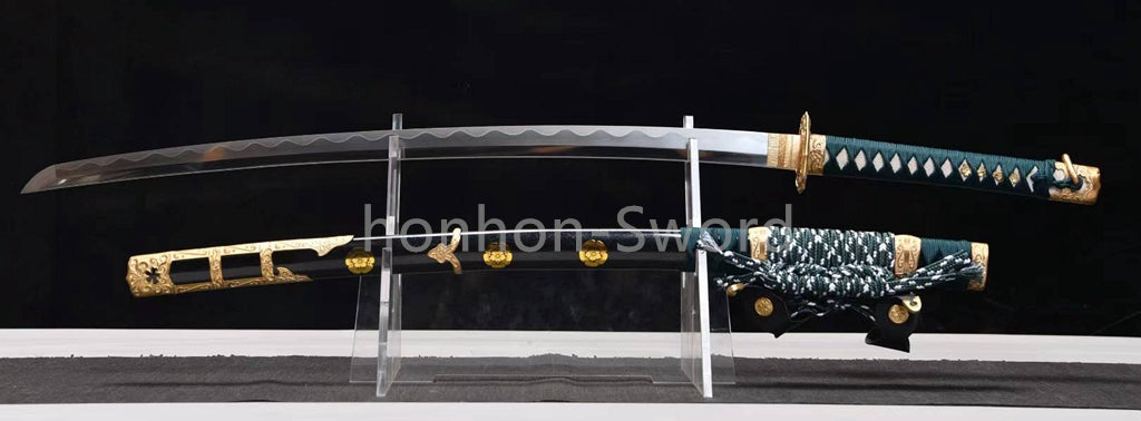 Katana à lame bleue en acier à haute teneur en carbone 1095, épée de samouraï japonais, épée complète noire 