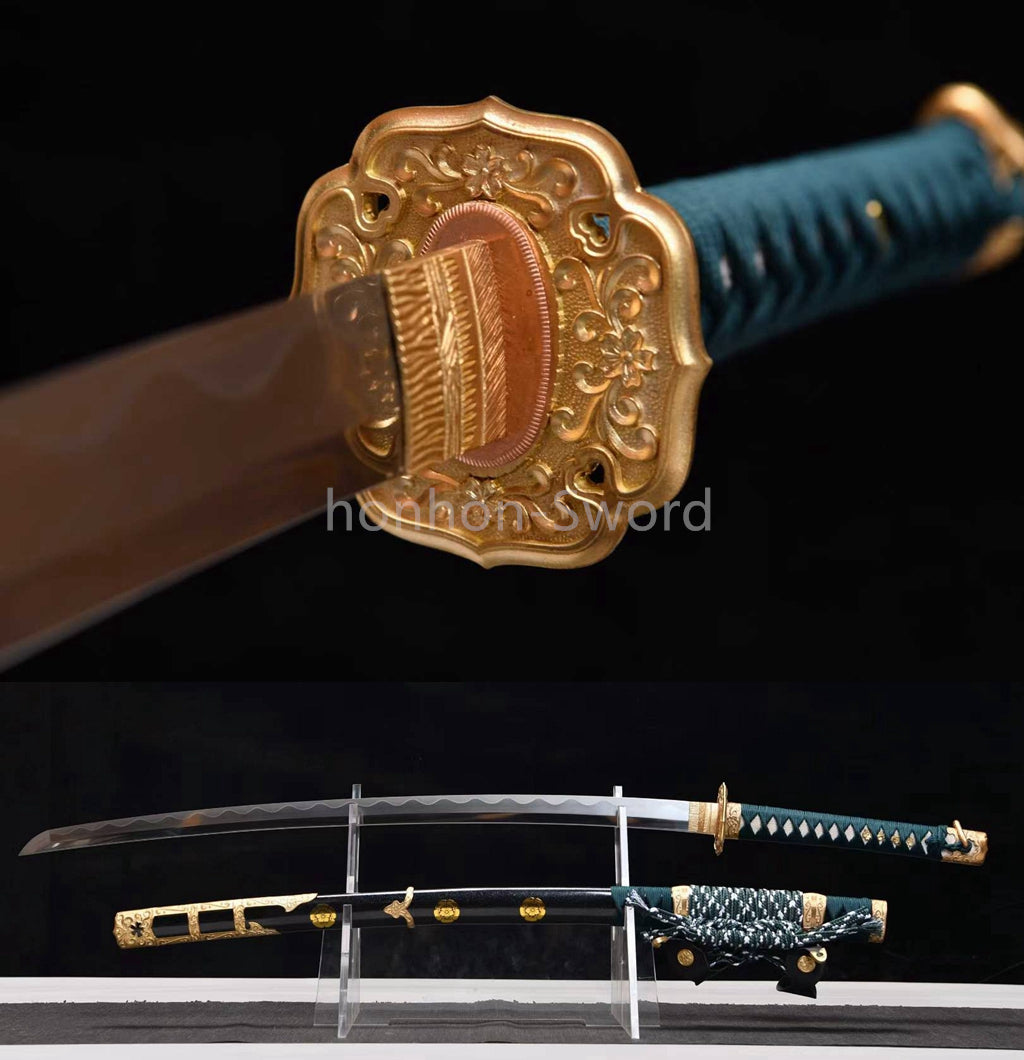 Katana à lame bleue en acier à haute teneur en carbone 1095, épée de samouraï japonais, épée complète noire 