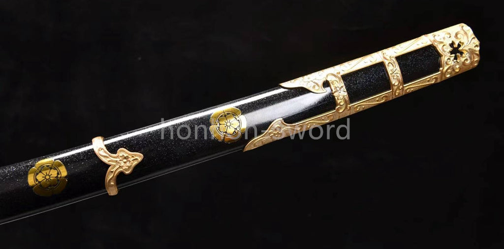 Katana à lame bleue en acier à haute teneur en carbone 1095, épée de samouraï japonais, épée complète noire 