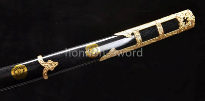 Katana à lame bleue en acier à haute teneur en carbone 1095, épée de samouraï japonais, épée complète noire 