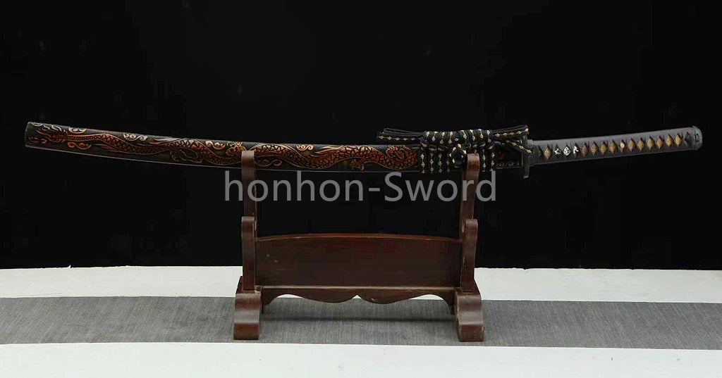 Katana à lame bleue en acier à haute teneur en carbone 1095, épée de samouraï japonais, épée complète noire 