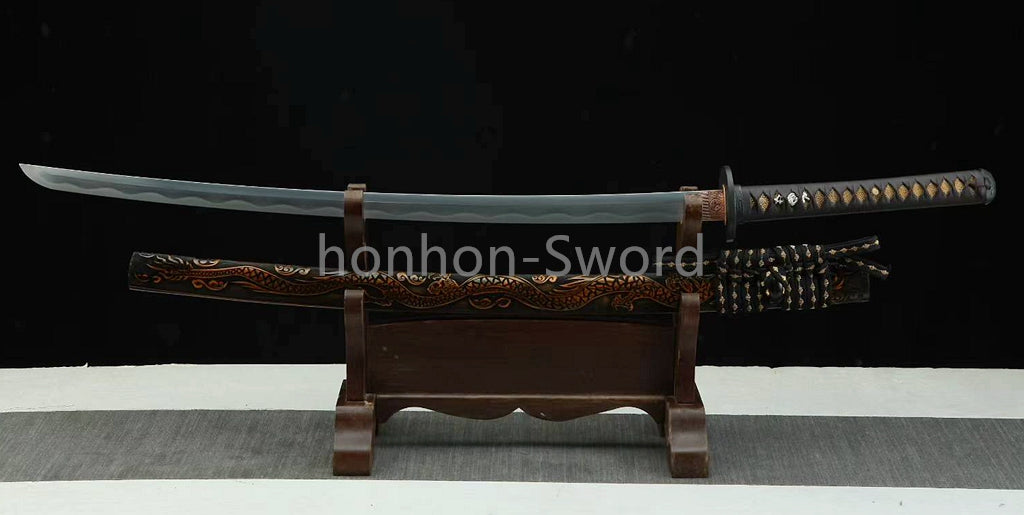 Katana à lame bleue en acier à haute teneur en carbone 1095, épée de samouraï japonais, épée complète noire 