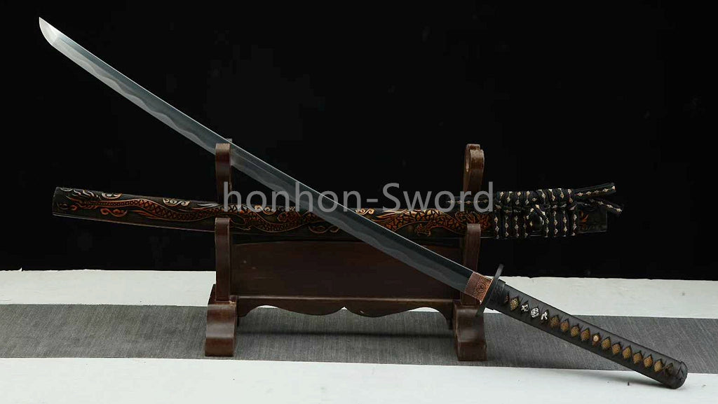 Katana à lame bleue en acier à haute teneur en carbone 1095, épée de samouraï japonais, épée complète noire 