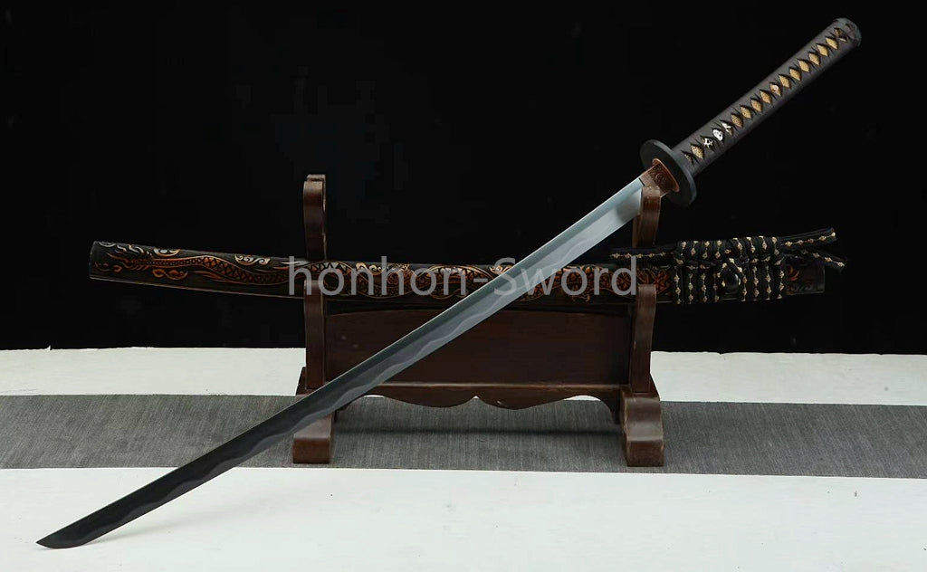 Katana à lame bleue en acier à haute teneur en carbone 1095, épée de samouraï japonais, épée complète noire 