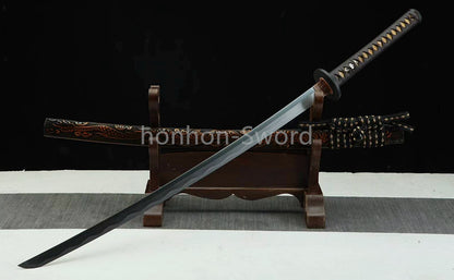 Katana à lame bleue en acier à haute teneur en carbone 1095, épée de samouraï japonais, épée complète noire 