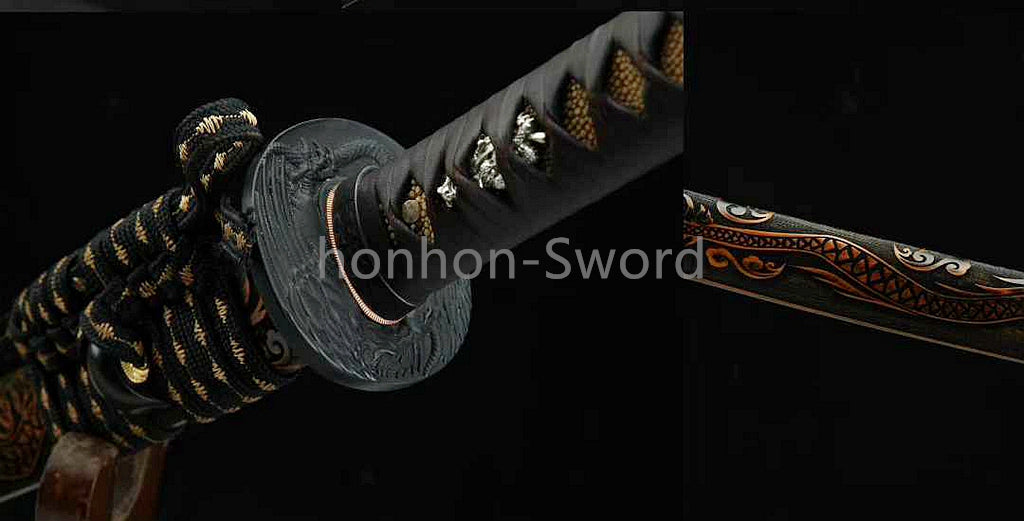 Katana à lame bleue en acier à haute teneur en carbone 1095, épée de samouraï japonais, épée complète noire 