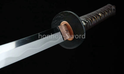 Katana à lame bleue en acier à haute teneur en carbone 1095, épée de samouraï japonais, épée complète noire 
