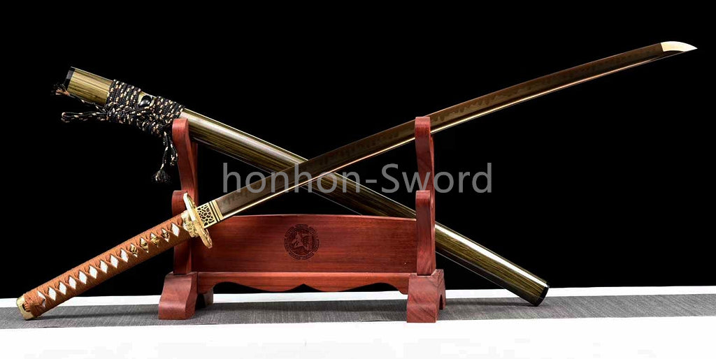 Katana à lame bleue en acier à haute teneur en carbone 1095, épée de samouraï japonais, épée complète noire 