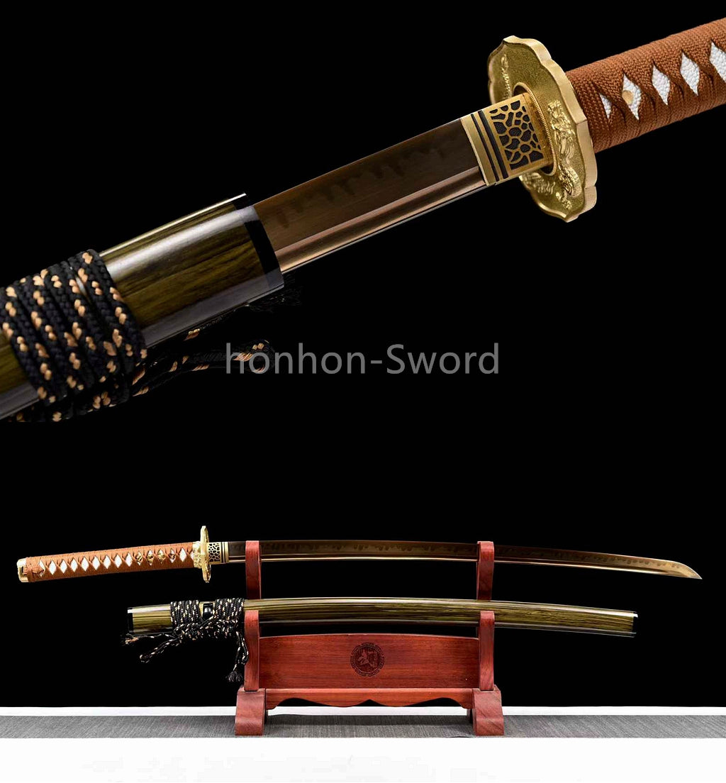 Katana à lame bleue en acier à haute teneur en carbone 1095, épée de samouraï japonais, épée complète noire 