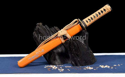 T10 Clay Tempered Japanese Tanto Orange Sword Sharp Abrasive Blade Full Tang