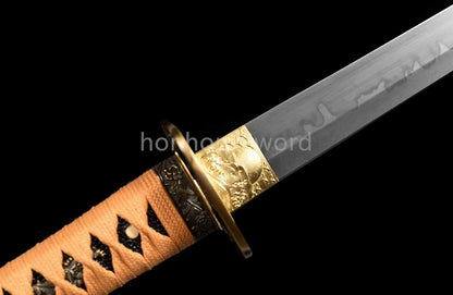 T10 Clay Tempered Japanese Tanto Orange Sword Sharp Abrasive Blade Full Tang