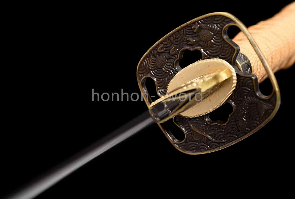 T10 Clay Tempered Japanese Tanto Orange Sword Sharp Abrasive Blade Full Tang