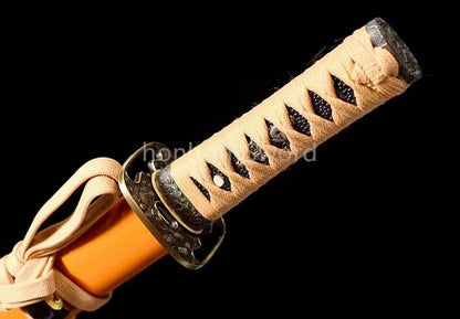 T10 Clay Tempered Japanese Tanto Orange Sword Sharp Abrasive Blade Full Tang