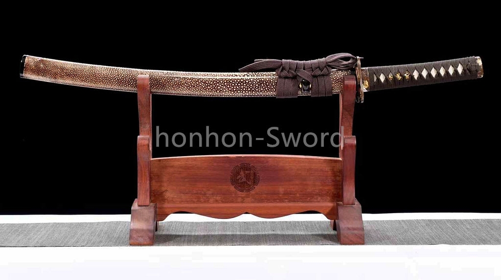 1095 Kohlenstoffstahl Katana Blaue Klinge Japanisches Samurai-Schwert Full Tang Schwarz 