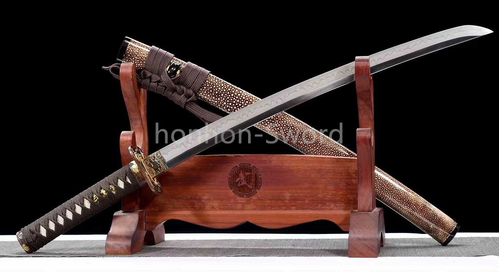 1095 Kohlenstoffstahl Katana Blaue Klinge Japanisches Samurai-Schwert Full Tang Schwarz 