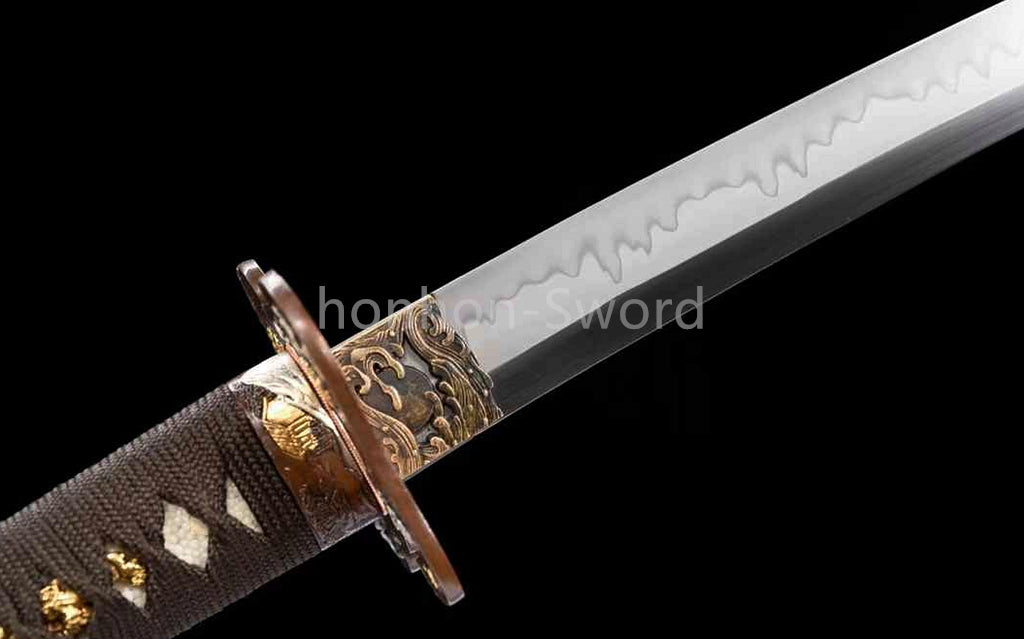 1095 Kohlenstoffstahl Katana Blaue Klinge Japanisches Samurai-Schwert Full Tang Schwarz 