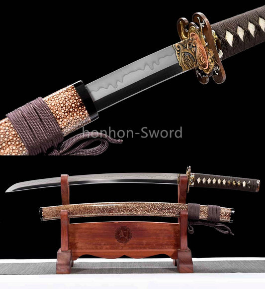 1095 Kohlenstoffstahl Katana Blaue Klinge Japanisches Samurai-Schwert Full Tang Schwarz 