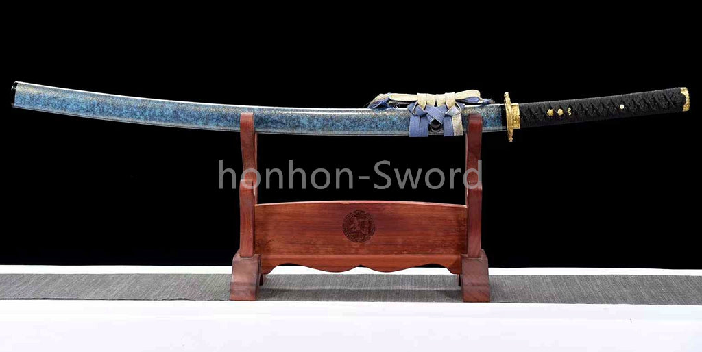 Hadori Polish T10 Clay Tempered Japanese Katana Samurai Sword Full Tang Blue