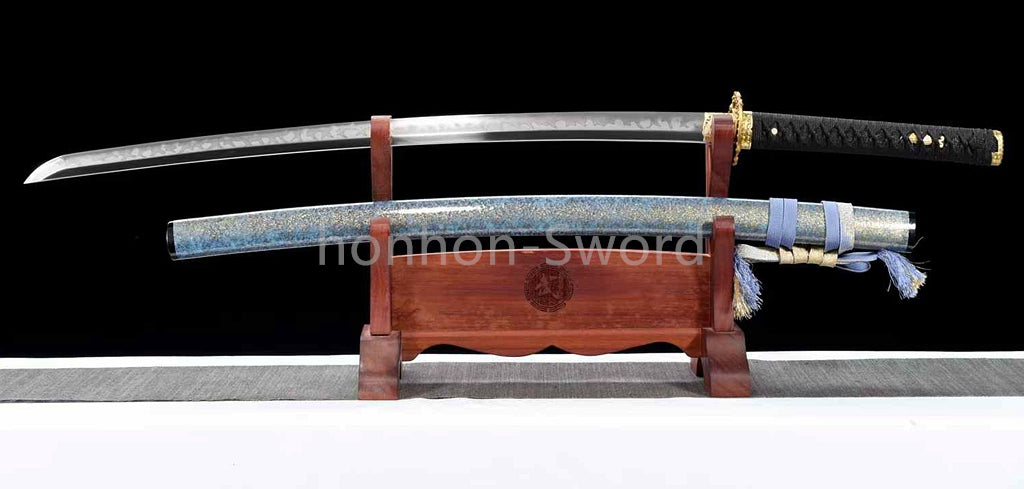 Hadori Polish T10 Clay Tempered Japanese Katana Samurai Sword Full Tang Blue