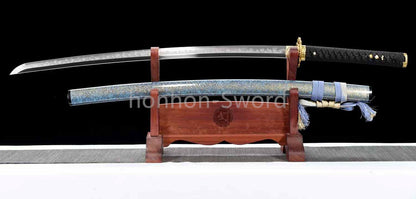 Hadori Polish T10 Clay Tempered Japanese Katana Samurai Sword Full Tang Blue