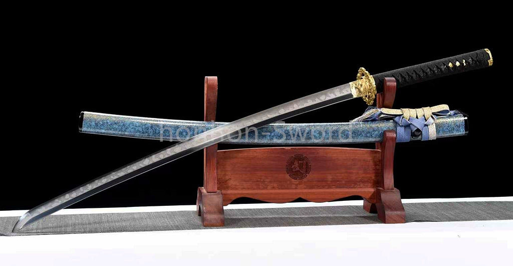 Hadori Polish T10 Clay Tempered Japanese Katana Samurai Sword Full Tang Blue