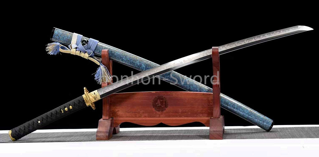 Hadori Polish T10 Clay Tempered Japanese Katana Samurai Sword Full Tang Blue