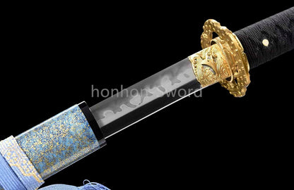 Hadori Polish T10 Clay Tempered Japanese Katana Samurai Sword Full Tang Blue