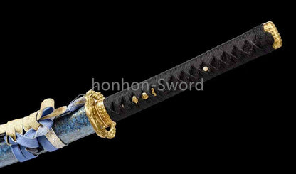Hadori Polish T10 Clay Tempered Japanese Katana Samurai Sword Full Tang Blue