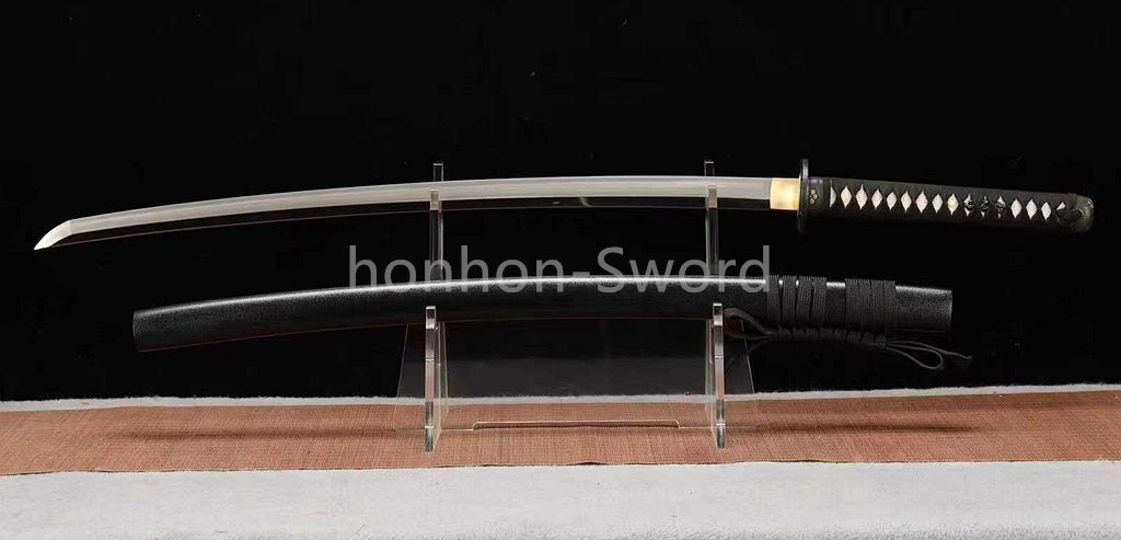 1095 Kohlenstoffstahl Katana Blaue Klinge Japanisches Samurai-Schwert Full Tang Schwarz 