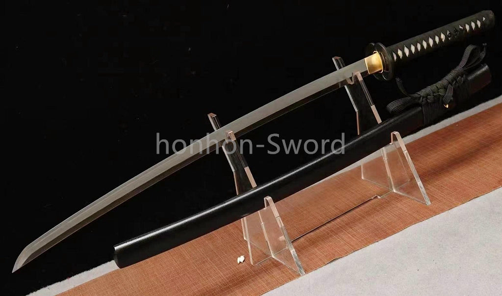 1095 Kohlenstoffstahl Katana Blaue Klinge Japanisches Samurai-Schwert Full Tang Schwarz 