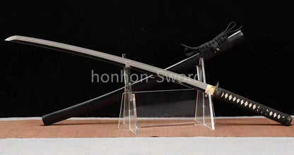 1095 Kohlenstoffstahl Katana Blaue Klinge Japanisches Samurai-Schwert Full Tang Schwarz 