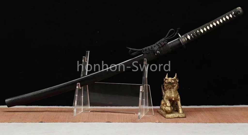 1095 Kohlenstoffstahl Katana Blaue Klinge Japanisches Samurai-Schwert Full Tang Schwarz 