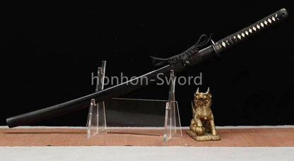 1095 Kohlenstoffstahl Katana Blaue Klinge Japanisches Samurai-Schwert Full Tang Schwarz 