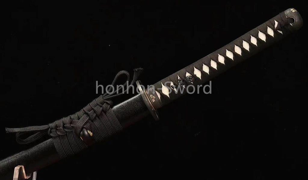 1095 Kohlenstoffstahl Katana Blaue Klinge Japanisches Samurai-Schwert Full Tang Schwarz 
