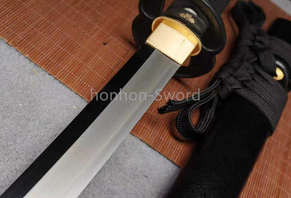1095 Kohlenstoffstahl Katana Blaue Klinge Japanisches Samurai-Schwert Full Tang Schwarz 