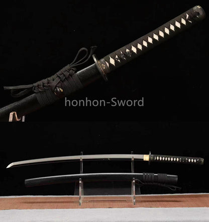 1095 Kohlenstoffstahl Katana Blaue Klinge Japanisches Samurai-Schwert Full Tang Schwarz 